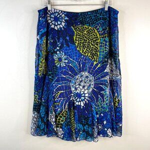 Vintage Y2K Chico's SILK Art To Wear Mosaic Skirt 2 L Chiffon Flowy Party Travel